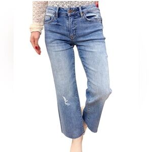 Mica Denim High Rise Distressed Wide Leg Cropped Jeans in 32/14